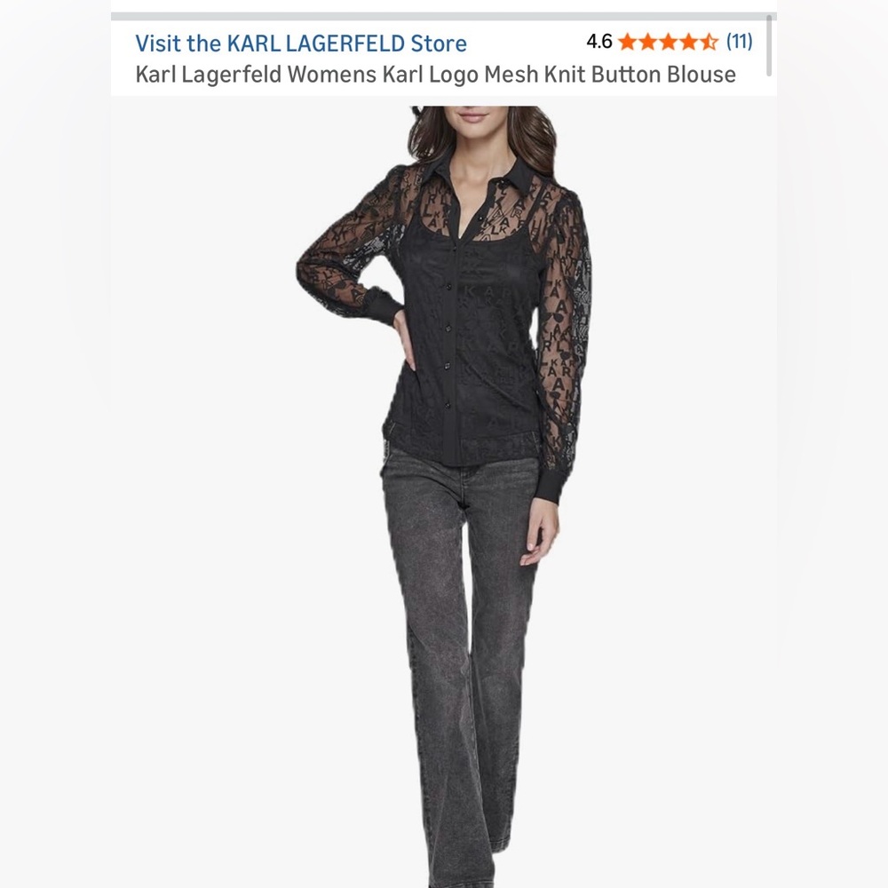 ❌sold❌ Karl Lagerfeld women’s logo mesh knit button blouse size XS NWT!